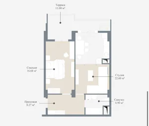 Фото 2 2-комн. квартира в Юнусабад-Ц2